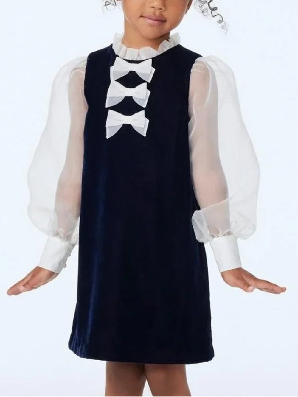 Janie And Jack Navy Blue Velvet Organza Sleeve Bow Dress Girls Size 8